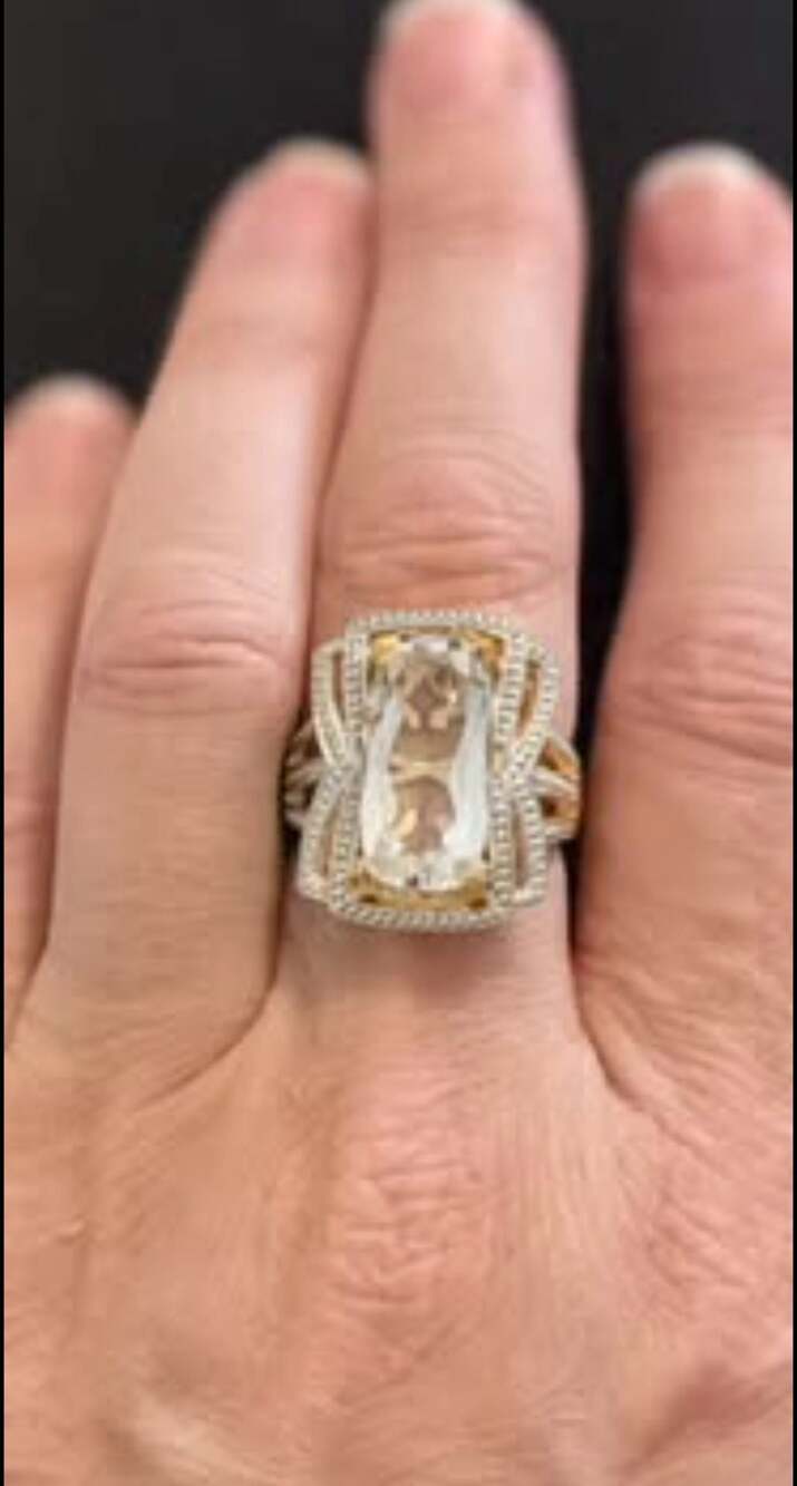Marcel Drucker Rectangular Champagne Topaz and Diamond Accent Cocktail Ring